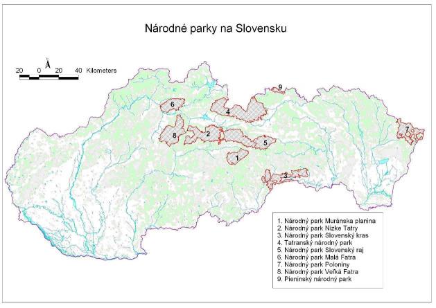 Obrázok mapy národných parkov Slovenka
